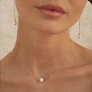 14k Gold Plated Single Pearl Necklace. New.